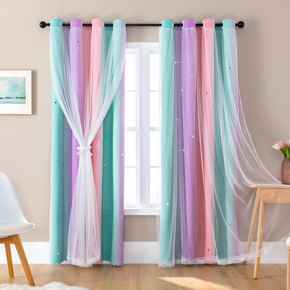Rainbow Blackout Curtains for Kids Room